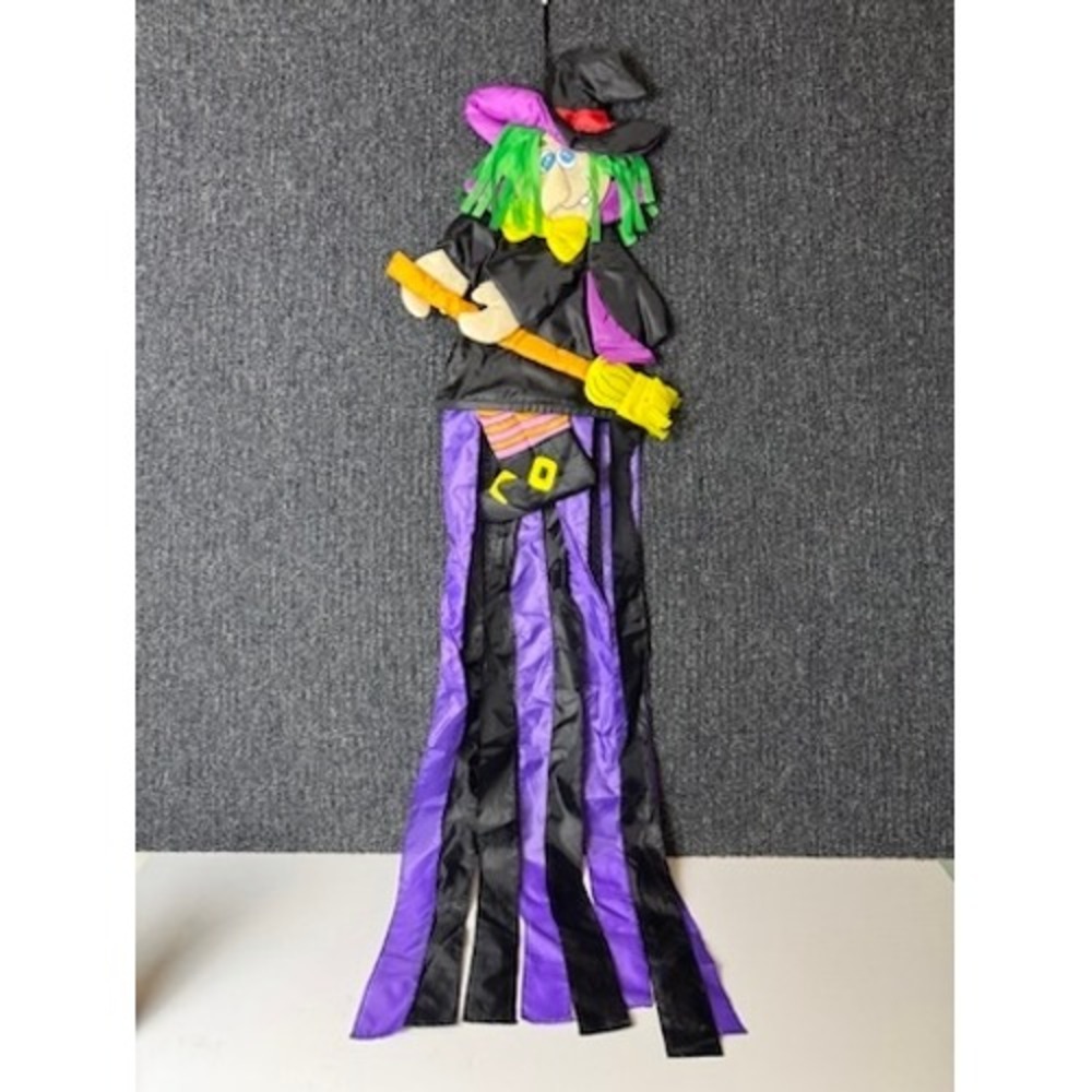 Vintage 90s Halloween Witch Windsock Hanging Outdoor Decor Purple